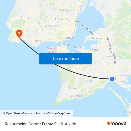 Rua Almeida Garrett Frente 9 to Alvide map