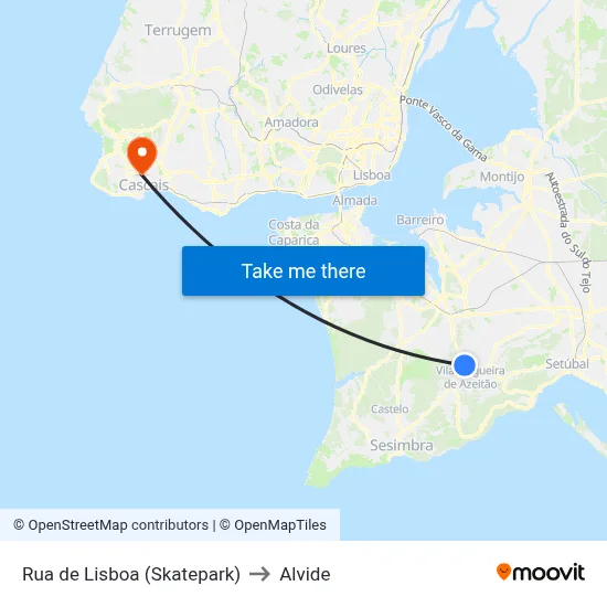 Rua de Lisboa (Skatepark) to Alvide map
