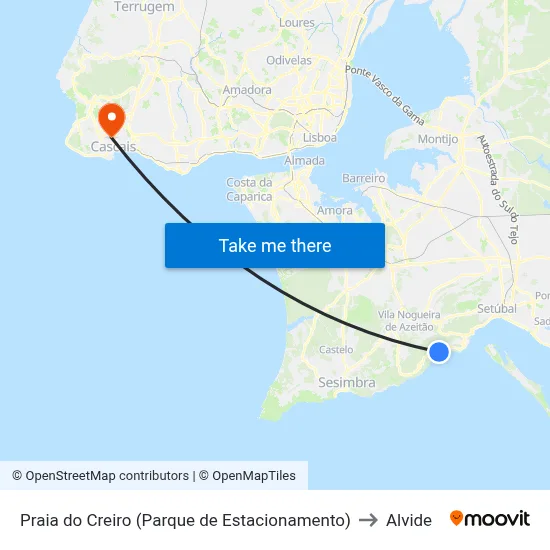 Praia do Creiro (Parque de Estacionamento) to Alvide map