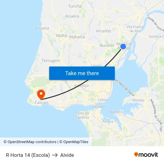 R Horta 14 (Escola) to Alvide map