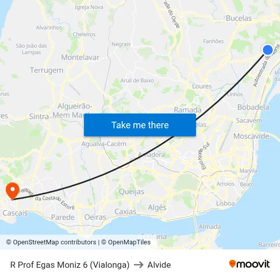 R Prof Egas Moniz 6 (Vialonga) to Alvide map