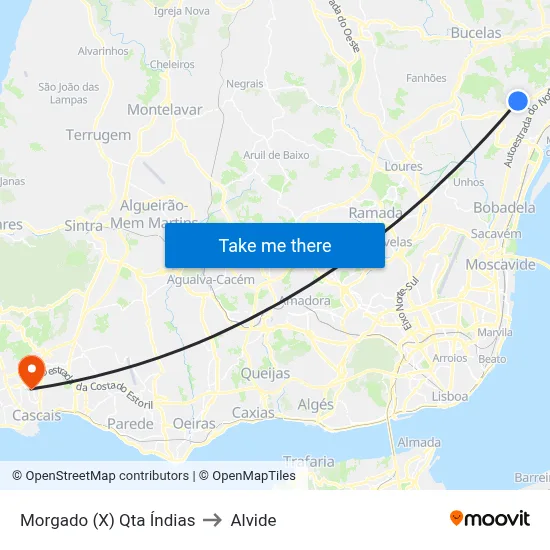 Morgado (X) Qta Índias to Alvide map