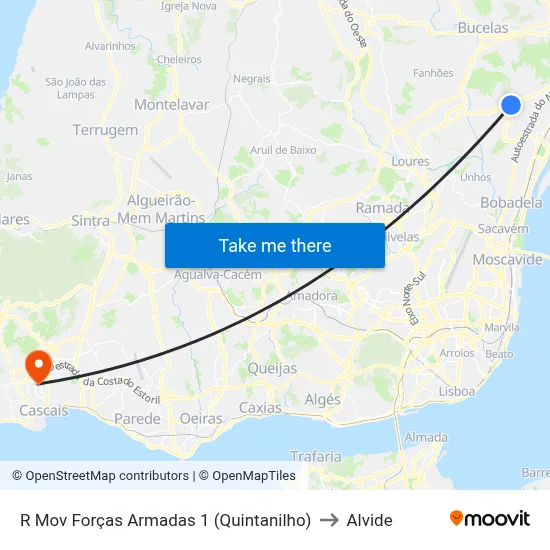 R Mov Forças Armadas 1 (Quintanilho) to Alvide map