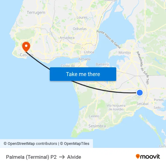 Palmela (Terminal) P2 to Alvide map