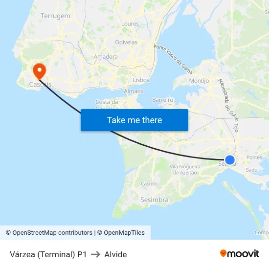 Várzea (Terminal) P1 to Alvide map