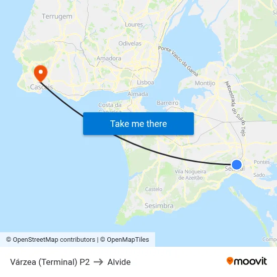 Várzea (Terminal) P2 to Alvide map