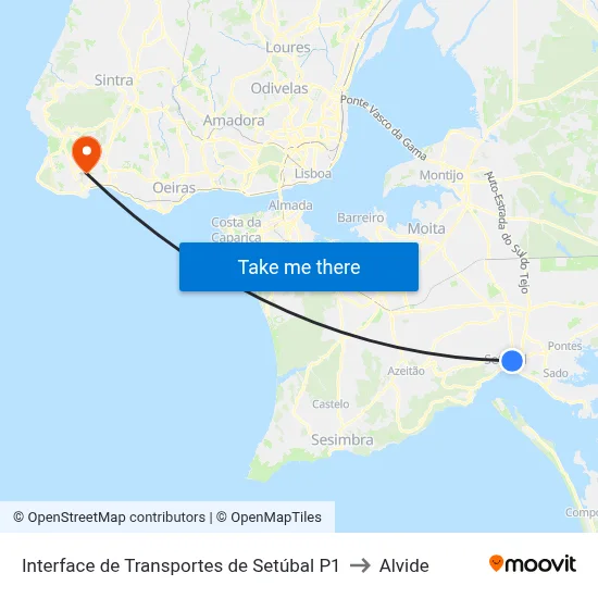 Interface de Transportes de Setúbal P1 to Alvide map