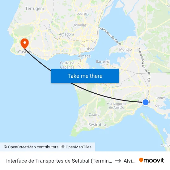 Interface de Transportes de Setúbal (Terminal) P3 to Alvide map