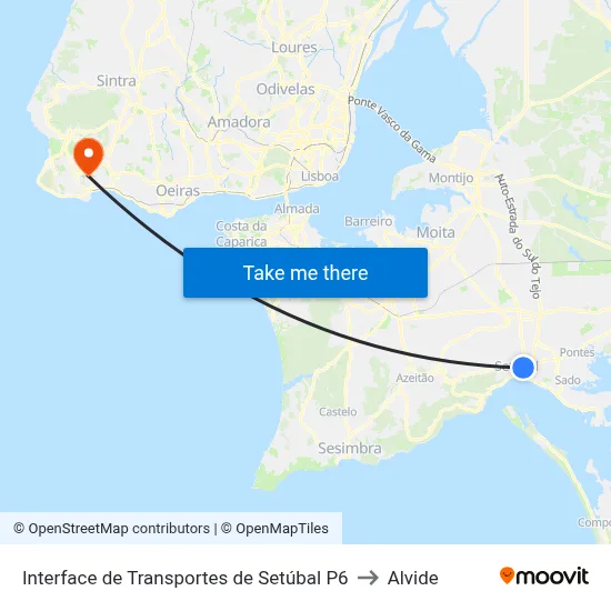 Interface de Transportes de Setúbal P6 to Alvide map