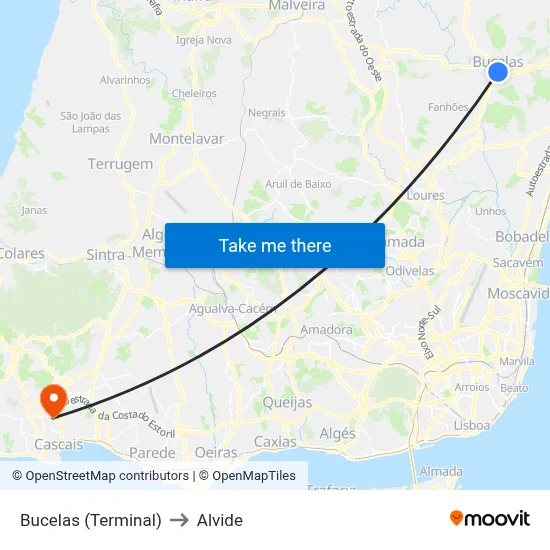 Bucelas (Terminal) to Alvide map