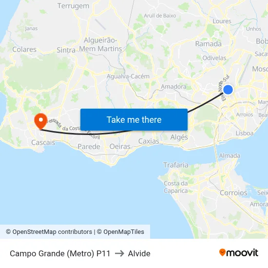 Campo Grande (Metro) P11 to Alvide map
