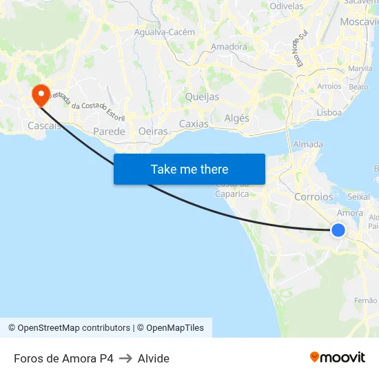 Foros de Amora P4 to Alvide map