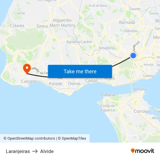 Laranjeiras to Alvide map