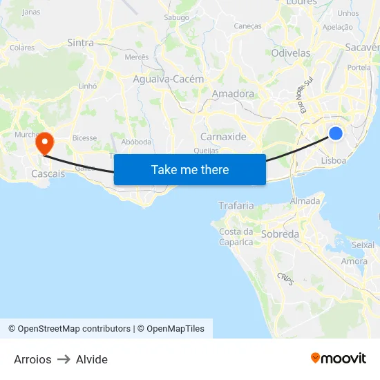 Arroios to Alvide map