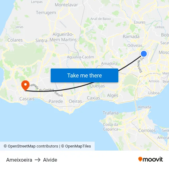 Ameixoeira to Alvide map