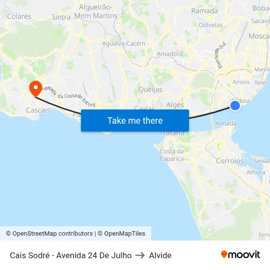 Cais Sodré - Avenida 24 De Julho to Alvide map