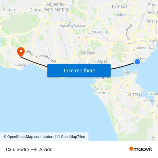 Cais Sodré to Alvide map