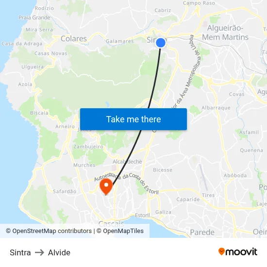 Sintra to Alvide map