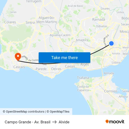 Campo Grande - Av. Brasil to Alvide map