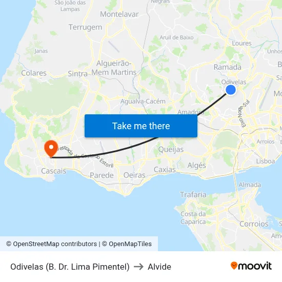 Odivelas (B. Dr. Lima Pimentel) to Alvide map