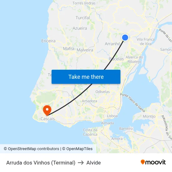 Arruda dos Vinhos (Terminal) to Alvide map