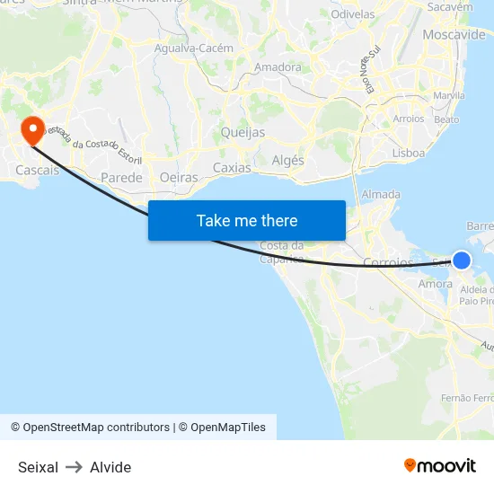 Seixal to Alvide map