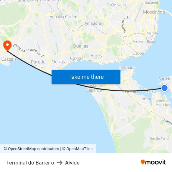 Terminal do Barreiro to Alvide map