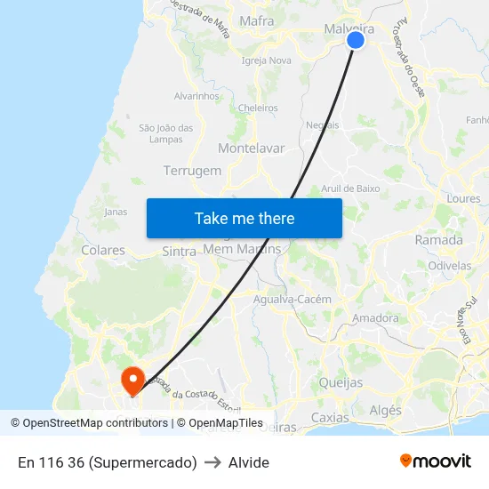 En 116 36 (Supermercado) to Alvide map