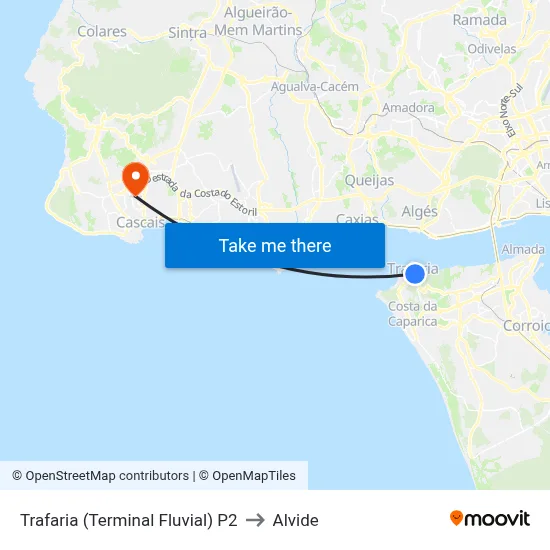 Trafaria (Terminal Fluvial) P2 to Alvide map