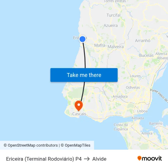 Ericeira (Terminal Rodoviário) P4 to Alvide map