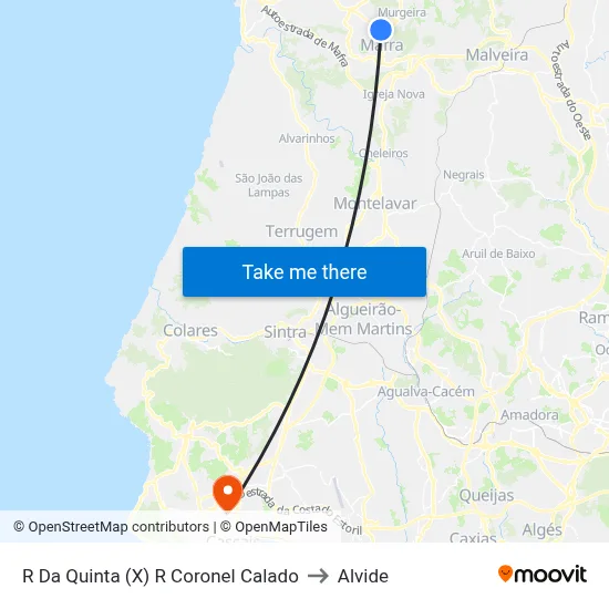 R Da Quinta (X) R Coronel Calado to Alvide map