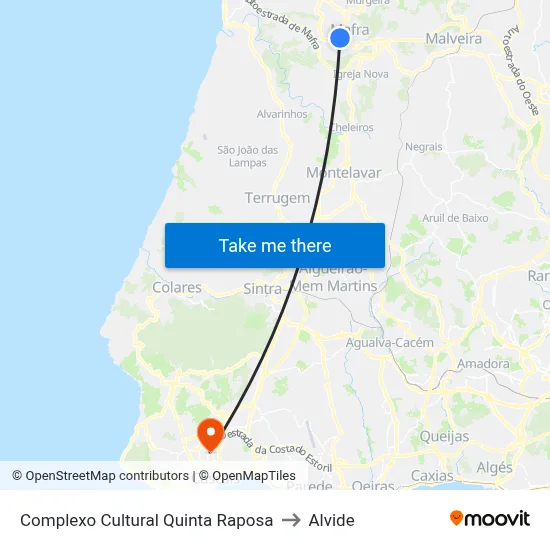 Complexo Cultural Quinta Raposa to Alvide map