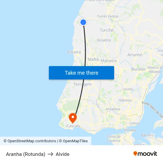 Aranha (Rotunda) to Alvide map