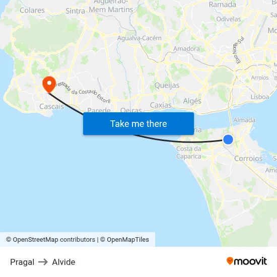 Pragal to Alvide map