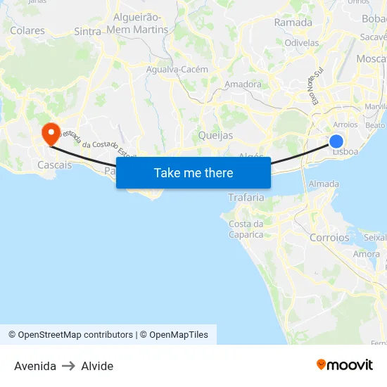 Avenida to Alvide map