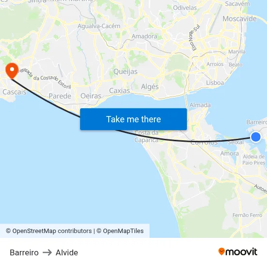 Barreiro to Alvide map