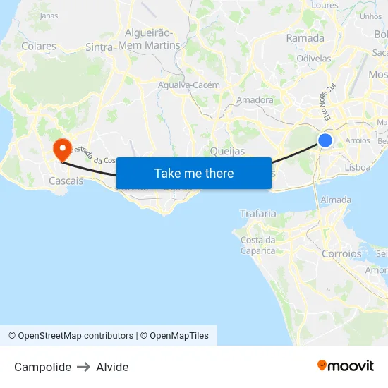 Campolide to Alvide map