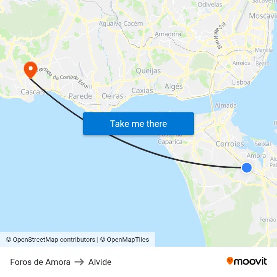 Foros de Amora to Alvide map