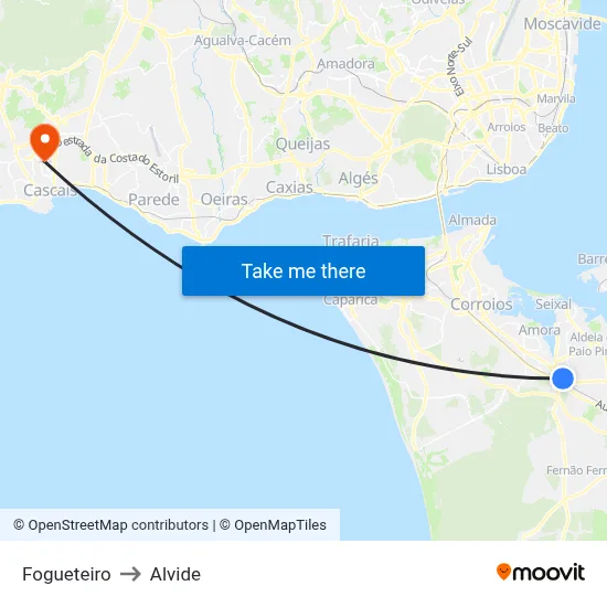 Fogueteiro to Alvide map