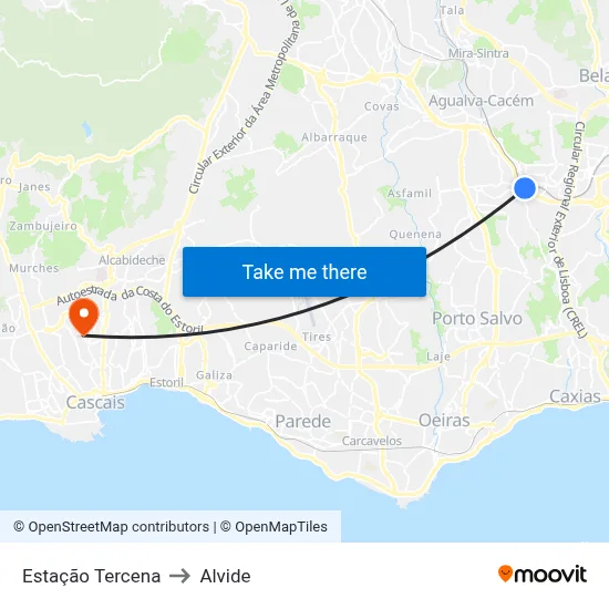 Estação Tercena to Alvide map