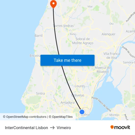 InterContinental Lisbon to Vimeiro map