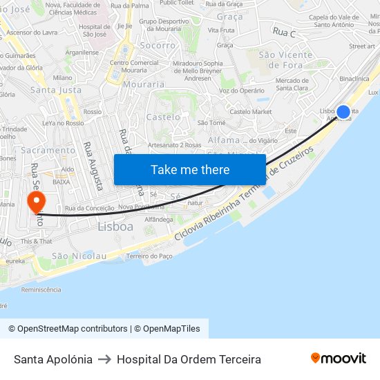 Santa Apolónia to Hospital Da Ordem Terceira map