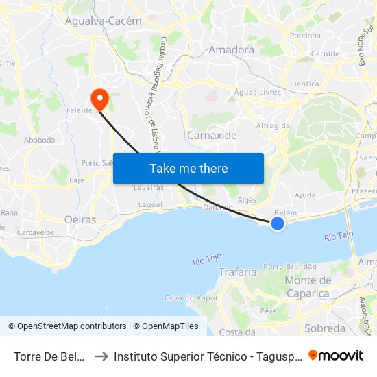 Torre De Belém to Instituto Superior Técnico - Taguspark map