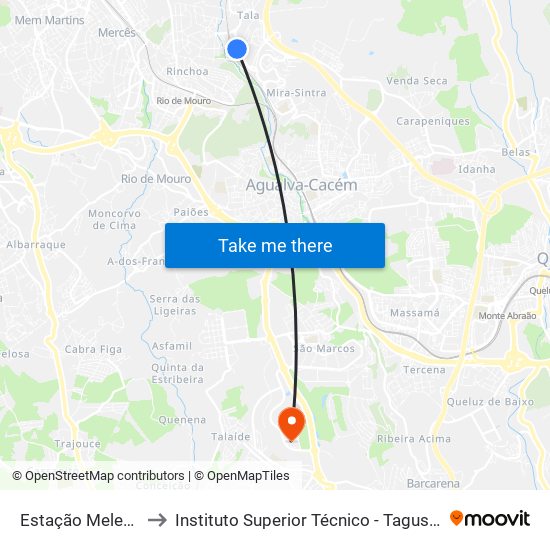 Estação Meleças to Instituto Superior Técnico - Taguspark map