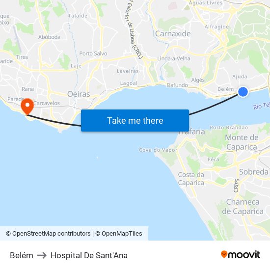 Belém to Hospital De Sant'Ana map