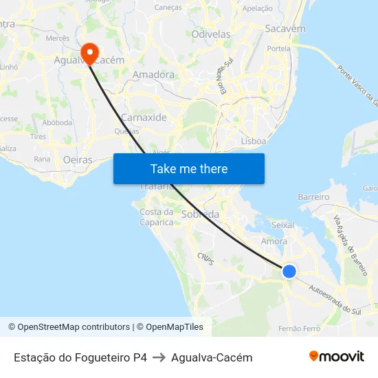 Estação do Fogueteiro P4 to Agualva-Cacém map