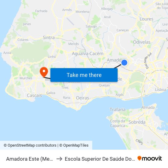 Amadora Este (Metro) P4 to Escola Superior De Saúde Do Alcoitão map