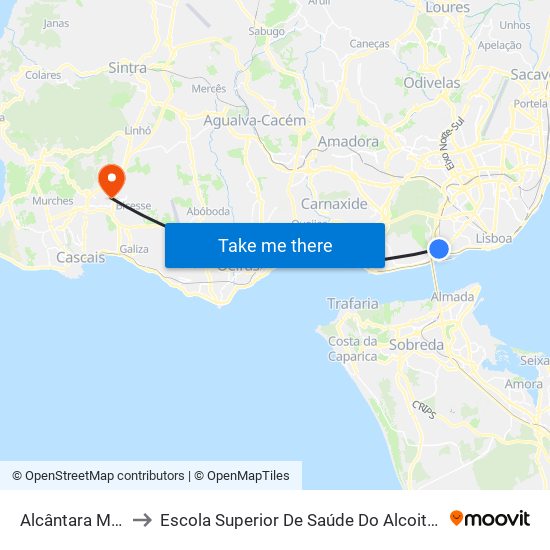 Alcântara Mar to Escola Superior De Saúde Do Alcoitão map