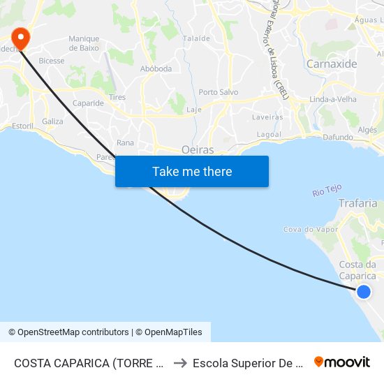 COSTA CAPARICA (TORRE DAS ARGOLAS) TER P4 to Escola Superior De Saúde Do Alcoitão map