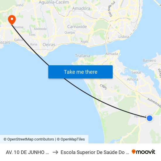 AV. 10 DE JUNHO (ALDI) to Escola Superior De Saúde Do Alcoitão map